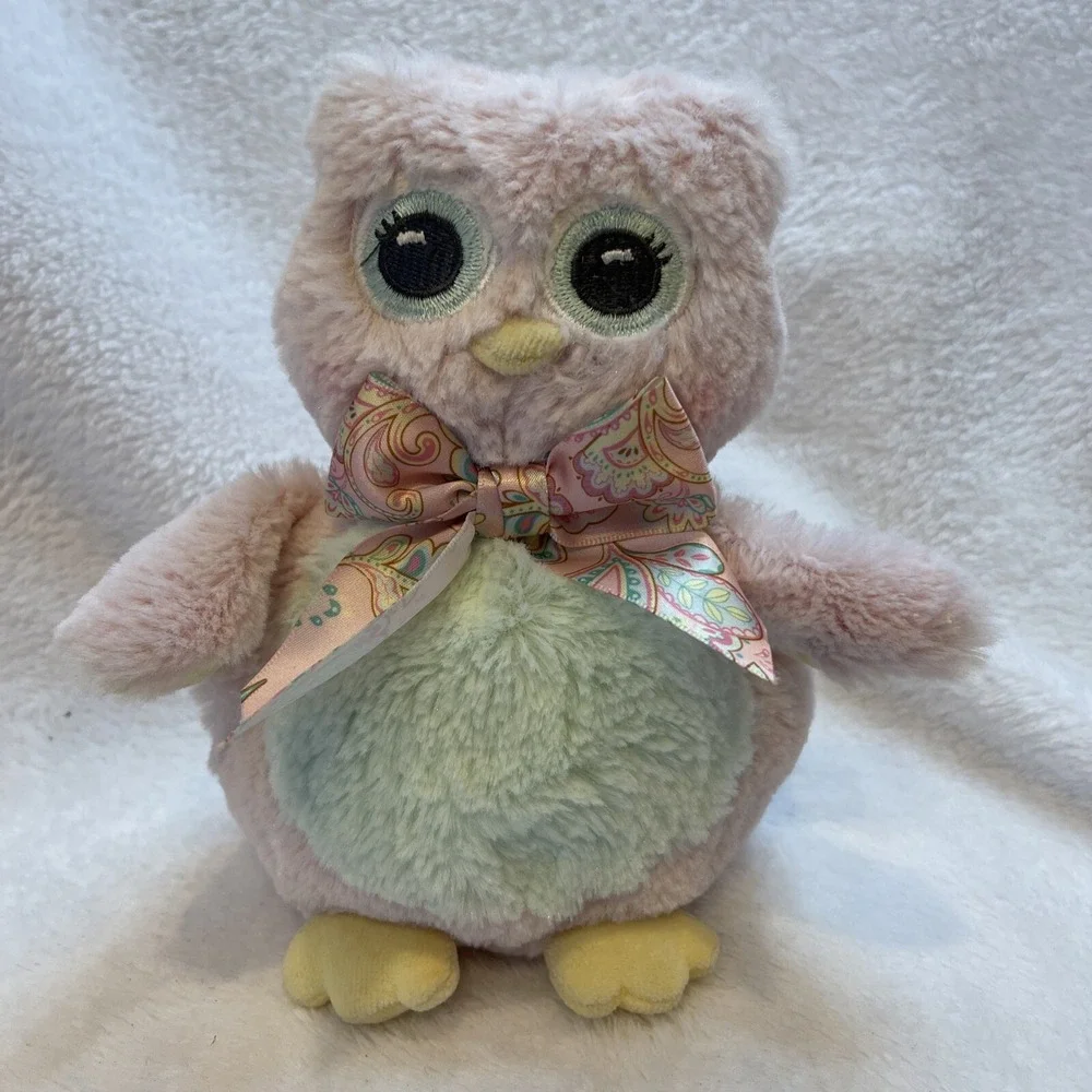 Pink Owl Plush‎ Stuffed Animal with Bow Childrens Decor Collectible Toy